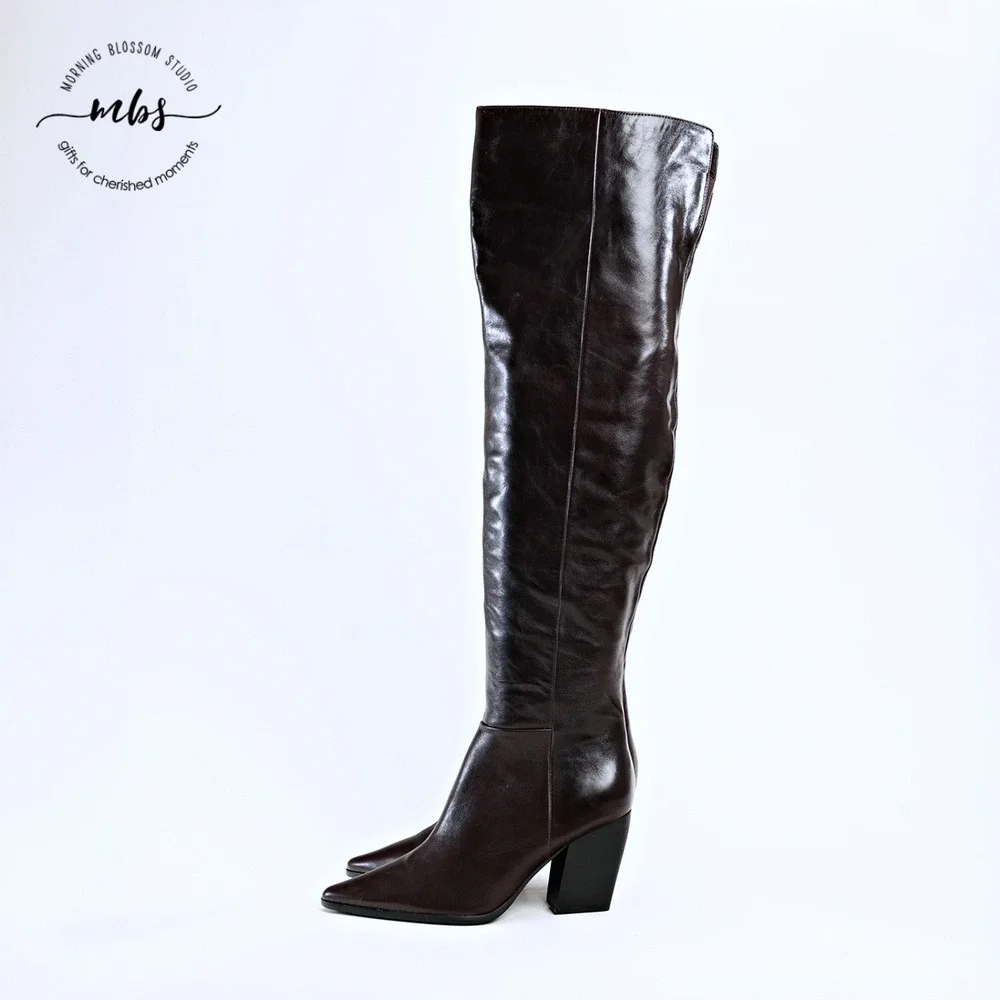 Steve Madden Bramble Leather Over The Knee Boots Dark Brown Women 8